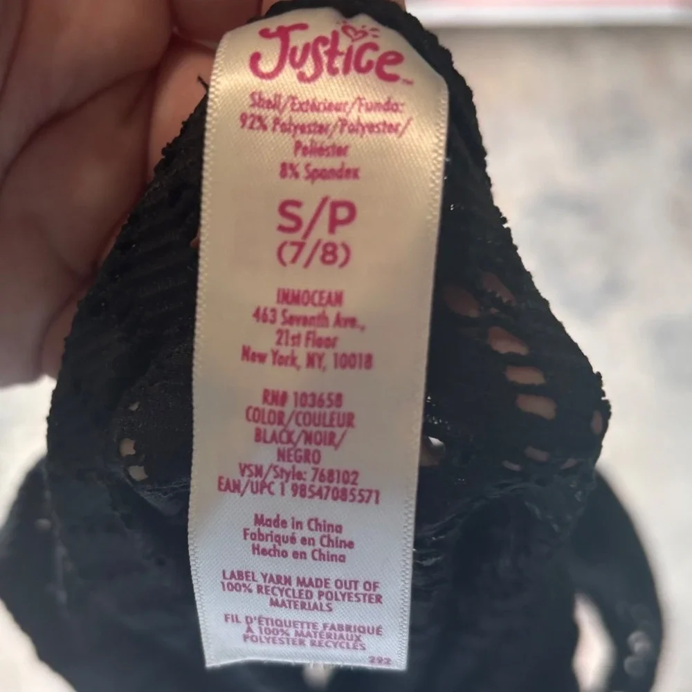Justice Swim Coverup Black Pointelle Knit Crochet Keyhole Casual Kids Size S 7/8
